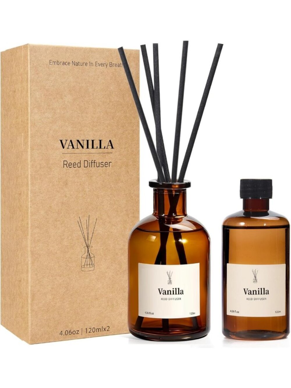 Vanilla Reed Diffuser Set - 8.12 fl. oz Home Fragrance, 10 Sticks, 120 Days